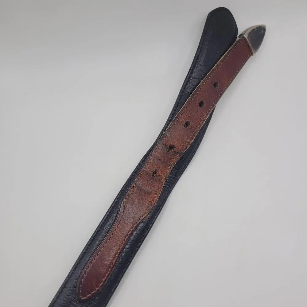 Brighton Belt 36 Black Brown Leather Western Silver Buckle Tip Two Tone Cowboy